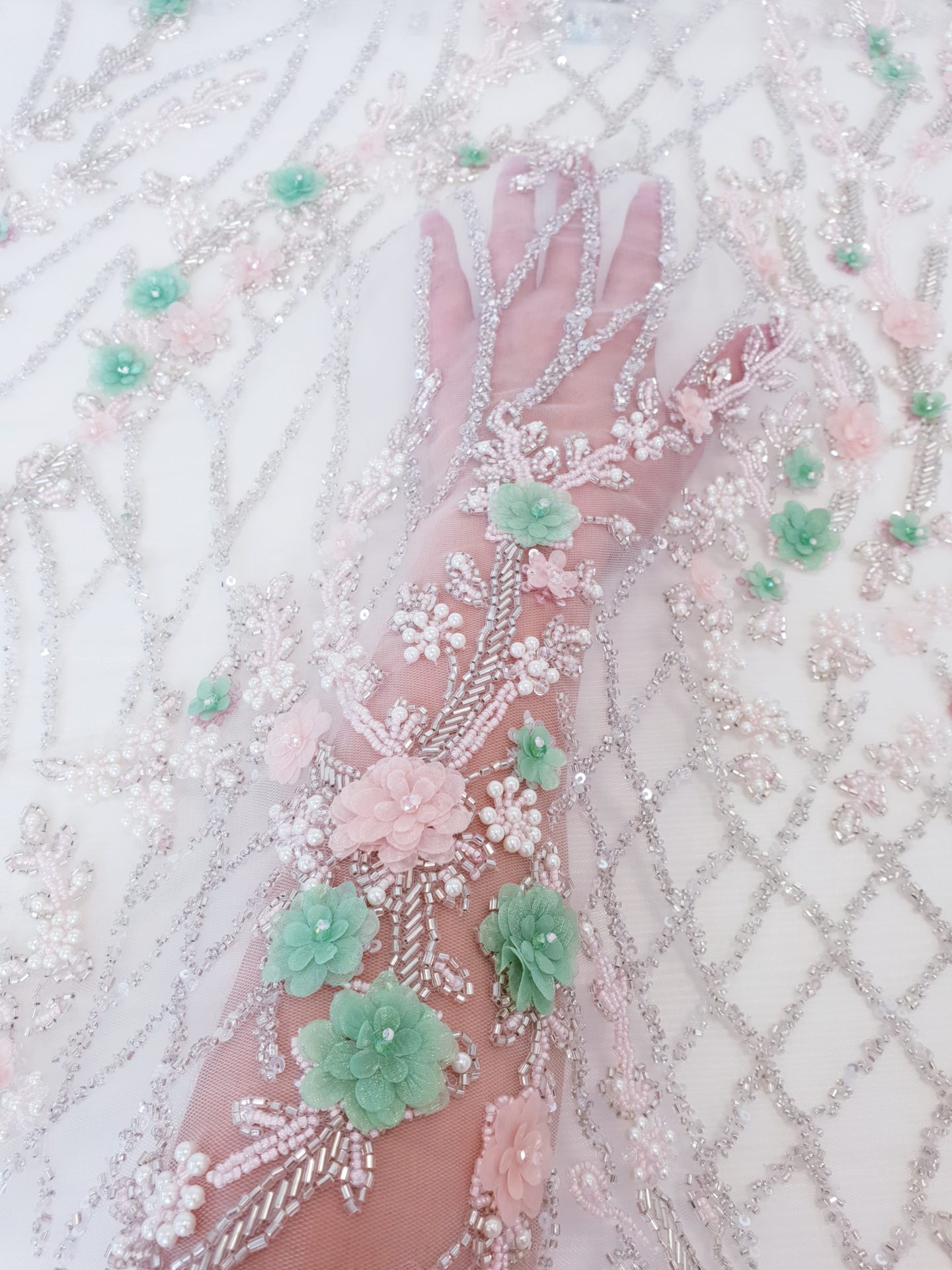 Broderie mint si roz quartz cu romburi - imagine 15