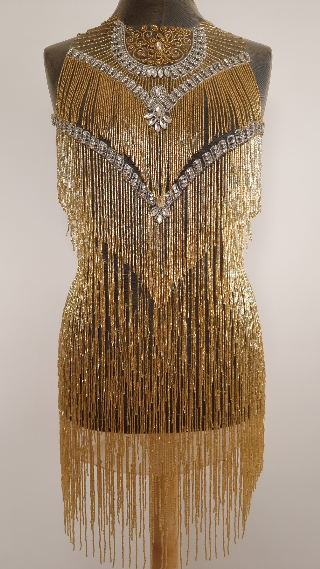 Rochie scurta realizata manual cu franjuri - panouri - imagine 3