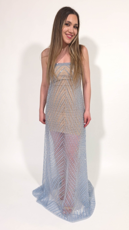 Broderie stone blue accesorizata cu margele