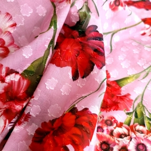 Tesatura fina fil coupe din bumbac Red Carnations DG925