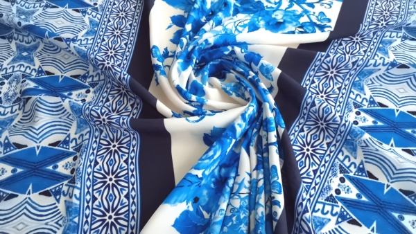 Crepe de Chine Blue Abstract Nature