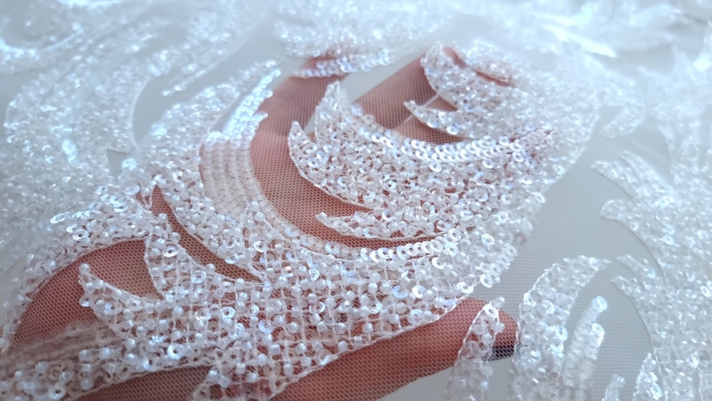 Broderie accesorizata cu micropaiete si margele White Beauty - Evelin Textile