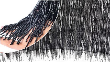 Broderie couture neagra cu franjuri din margele