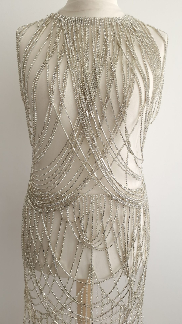 Rochie argintie lunga realizata manual din panouri