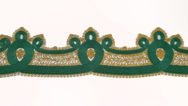 Banda decorativa verde cu fir metalizat auriu DG138