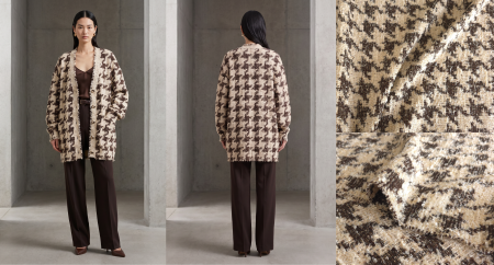 cardigan de inspirație alături de stofă picior de cocoș cu fir auriu