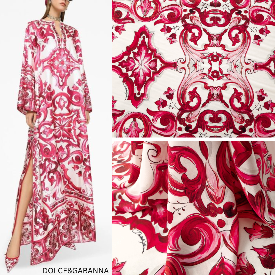 Twill din matase naturala imprimata Red Majolica DG1661