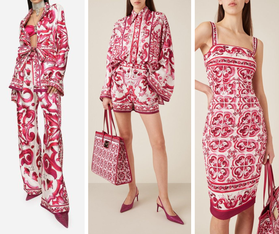 Twill din matase naturala imprimata Red Majolica DG1661 - imagine 12