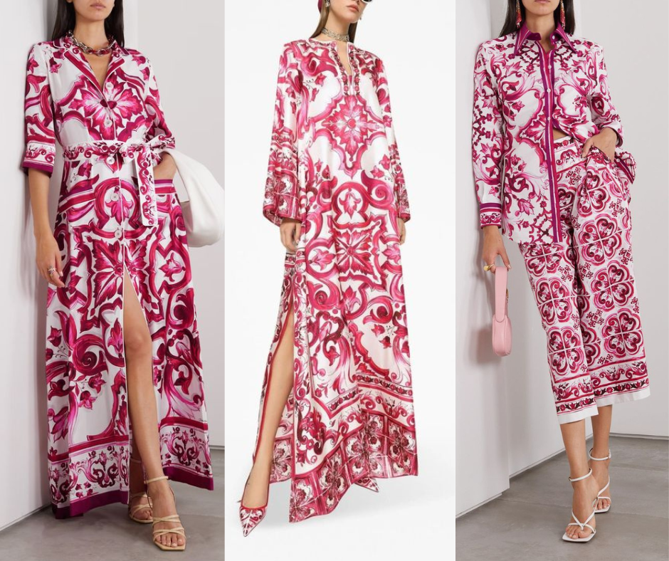 Twill din matase naturala imprimata Red Majolica DG1661 - imagine 10