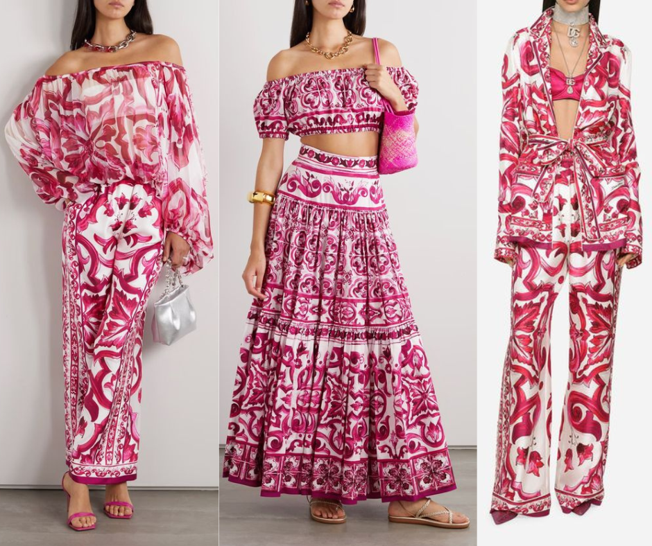 Twill din matase naturala imprimata Red Majolica DG1661 - imagine 11