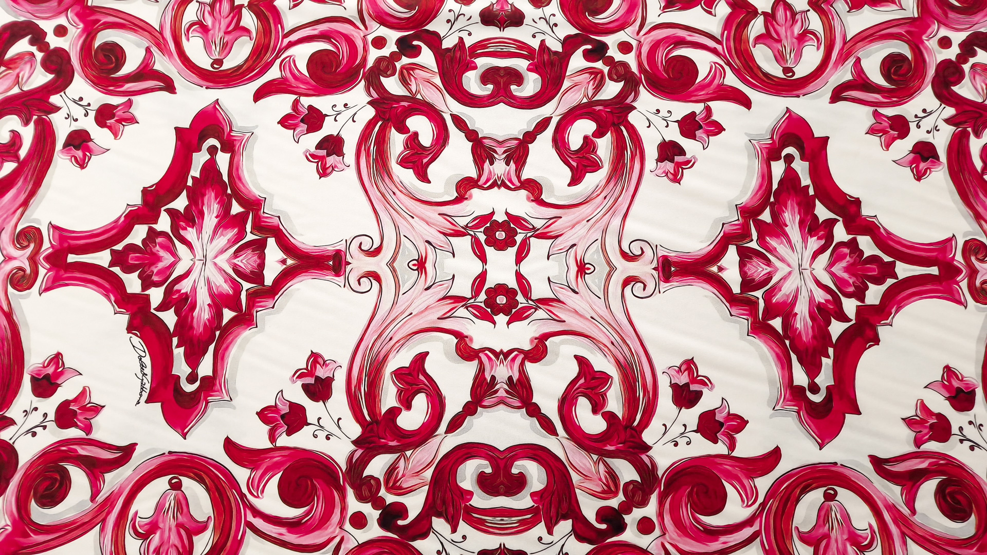 Twill din matase naturala imprimata Red Majolica DG1661 - imagine 4