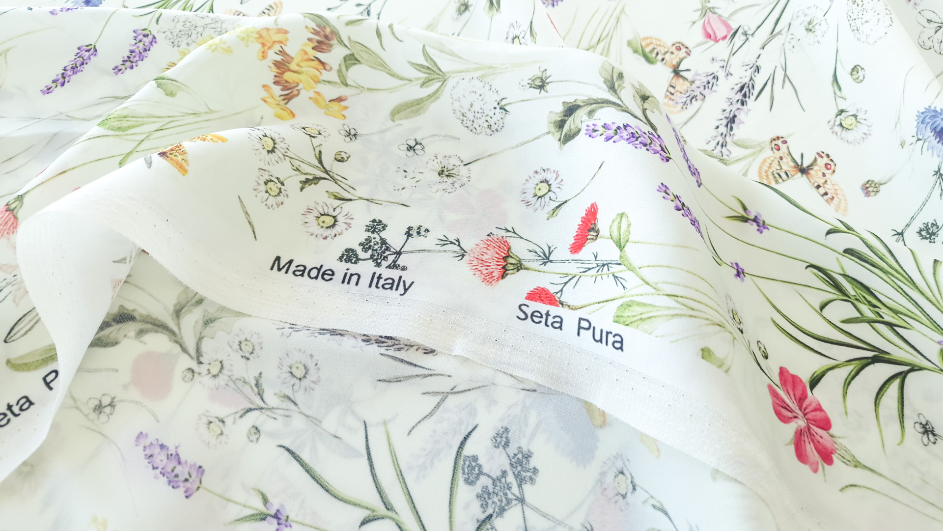 Satin din matase naturala cu elastan Wild Flowers OSR1672 - imagine 4