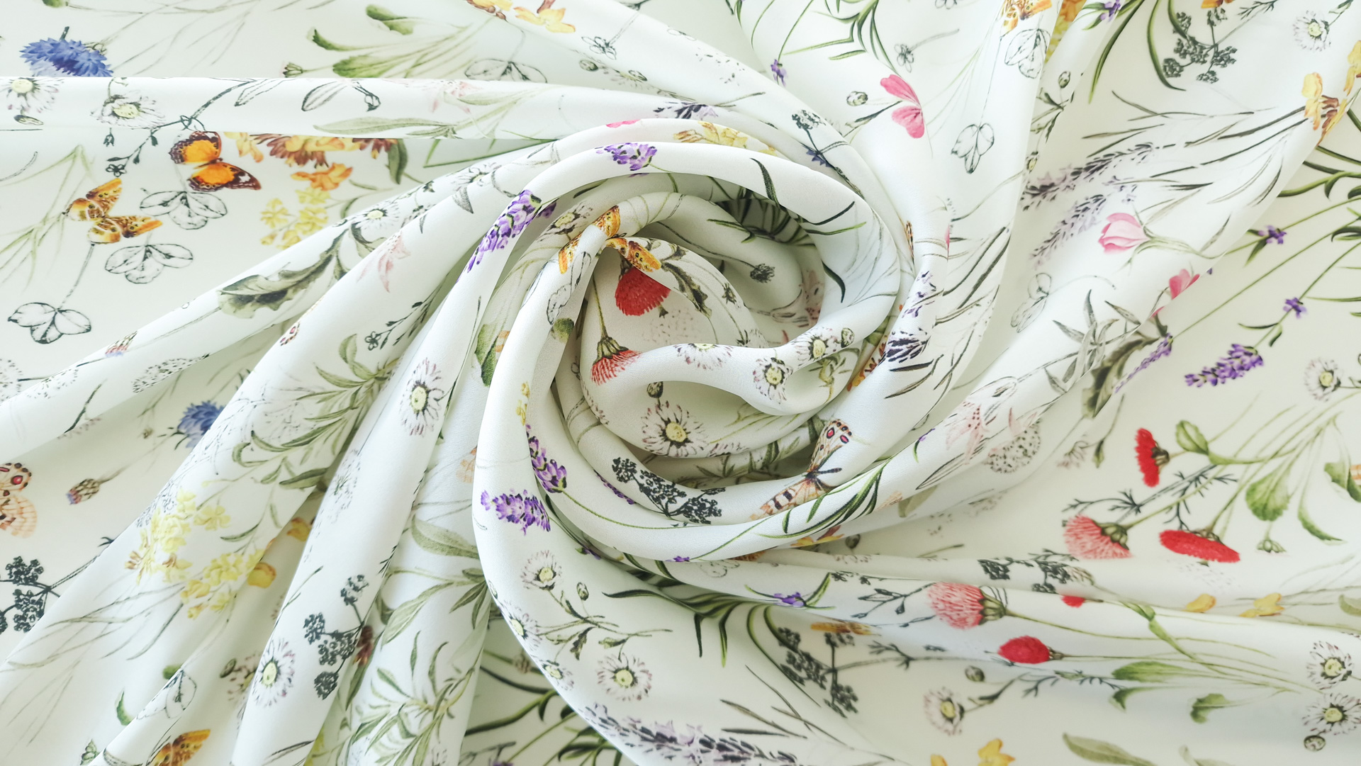 Satin din matase naturala cu elastan Wild Flowers OSR1672 - imagine 5