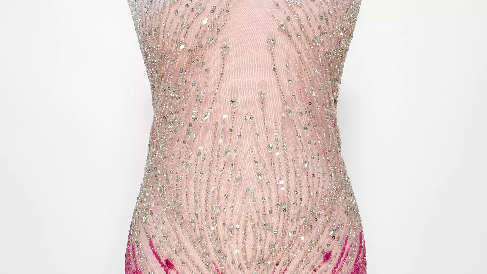 Broderie fuxia accesorizata manual pe tulle - imagine 5