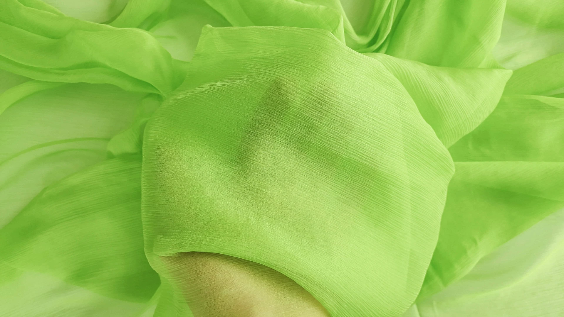 Voal creponat leaf green Muselina din matase naturala - imagine 3