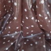 Chocolate brown plated silk with ivory polka dots