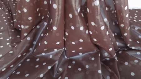 Chocolate brown plated silk with ivory polka dots