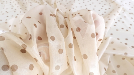 Shell ivory plated silk with brown polka dots