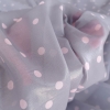 Silver grey plated silk with peach polka dots