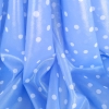 Sky blue plated silk with ivory polka dots