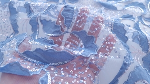 Broderie accesorizata pe tulle blue