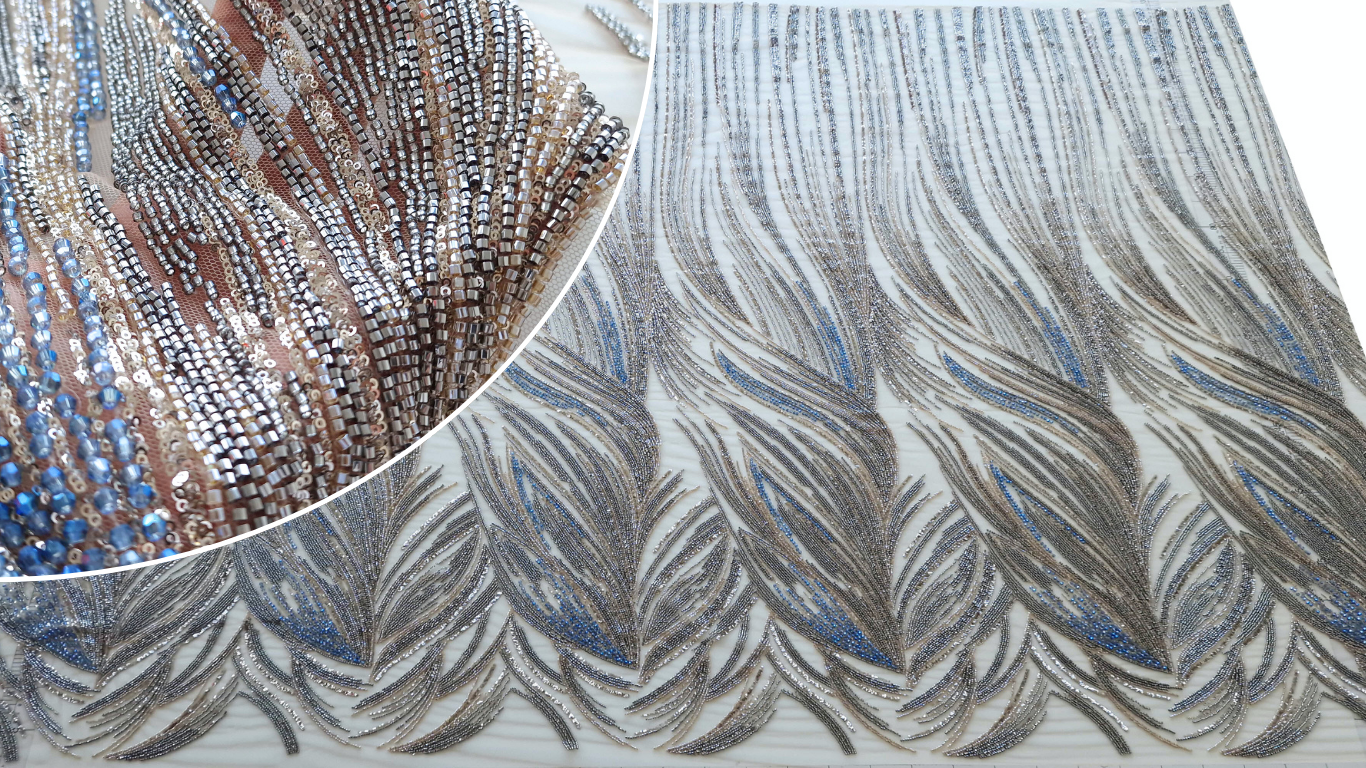 Broderie accesorizata pe tulle nude deschis