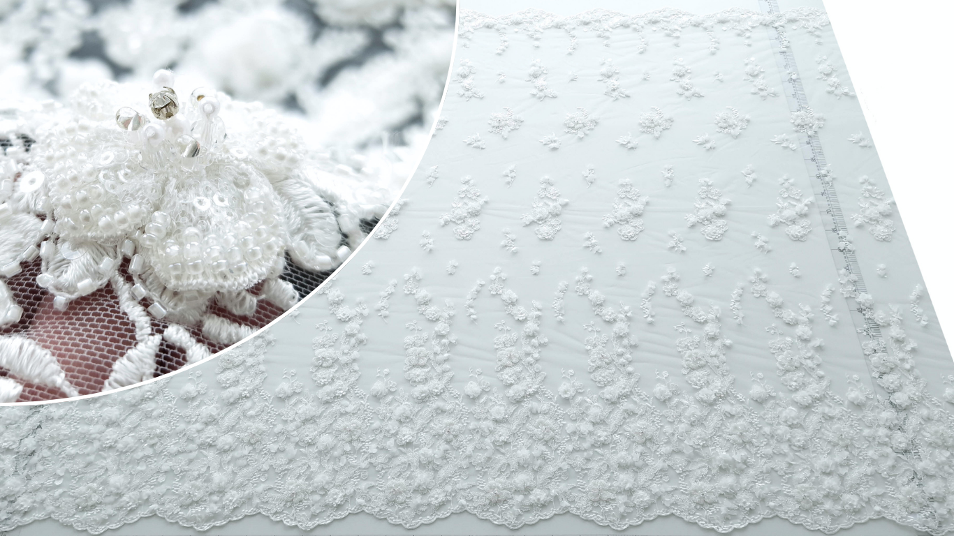 Broderie couture ivory cu flori 3D