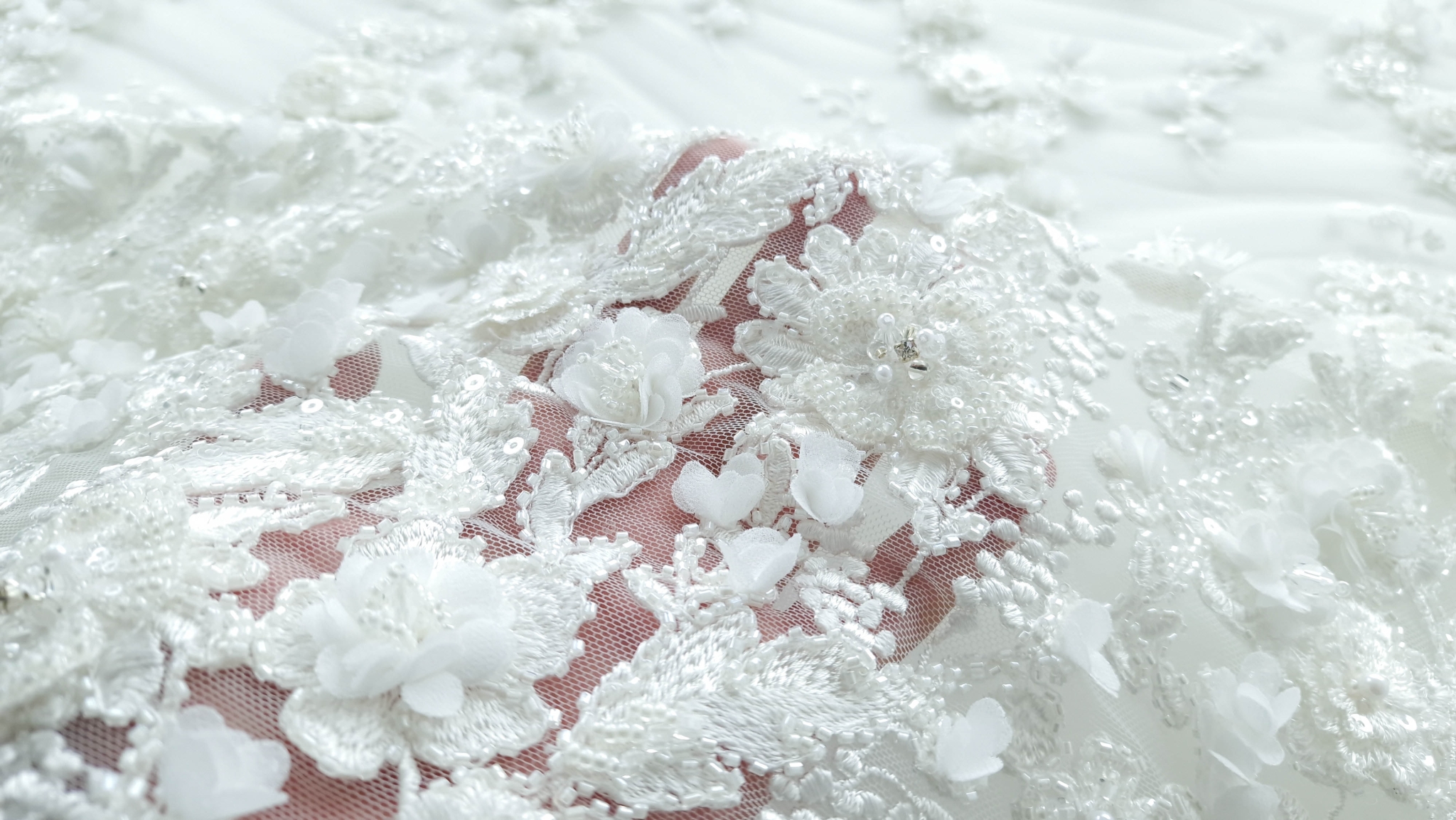 Broderie couture ivory cu flori 3D - imagine 8