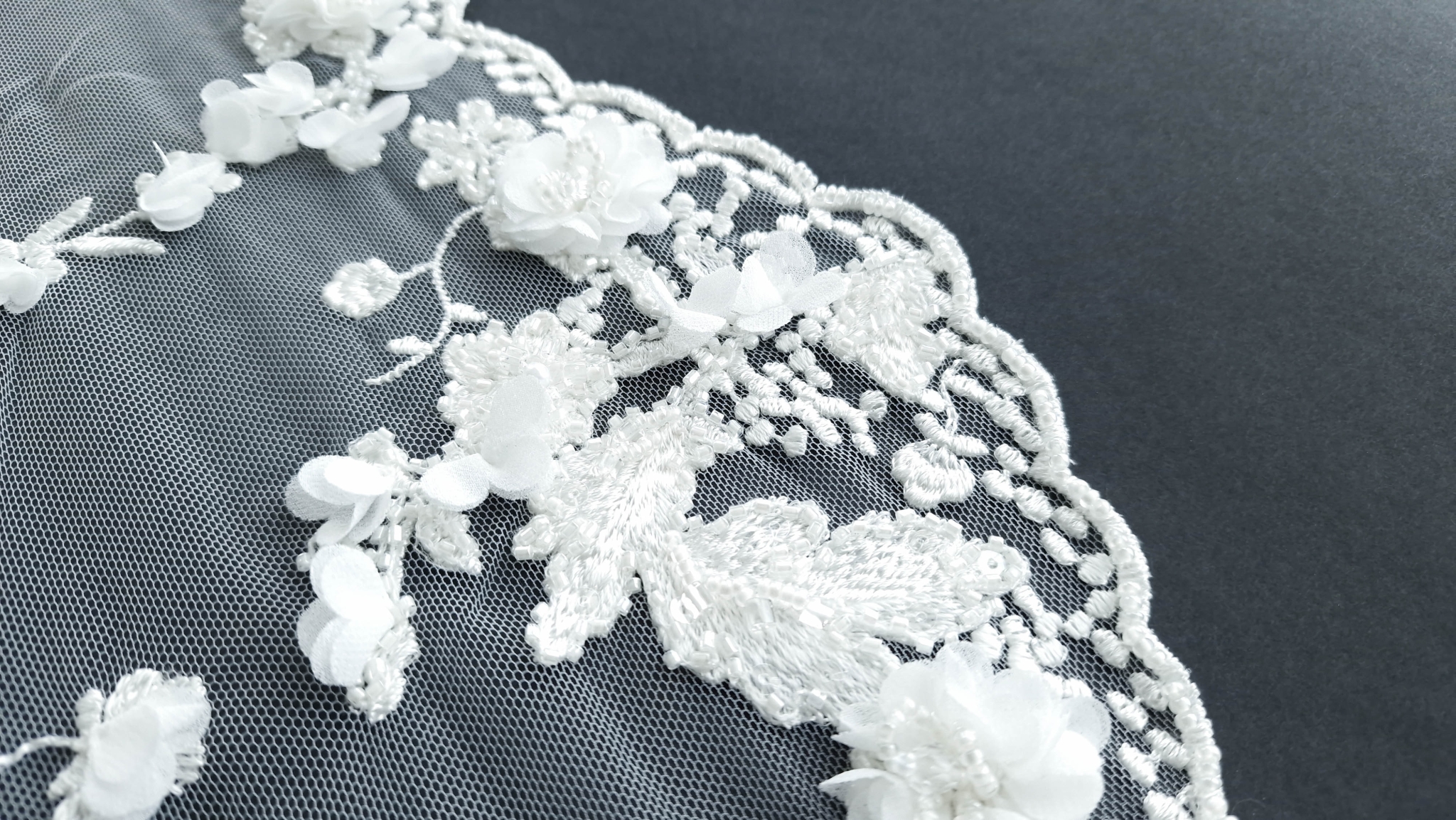 Broderie couture ivory cu flori 3D - imagine 6