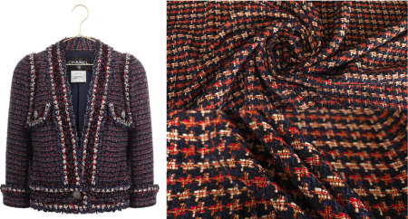 Sacou bleumarin cu roșu și auriu din țesătură chanel multicoloră