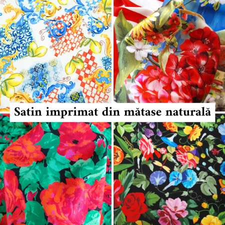 Satin imprimat din matase naturala