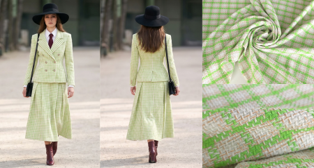 Costum din două piese, sacou și fustă lungă, din țesătură tip chanel din in și bumbac, cod 85674-EV41B