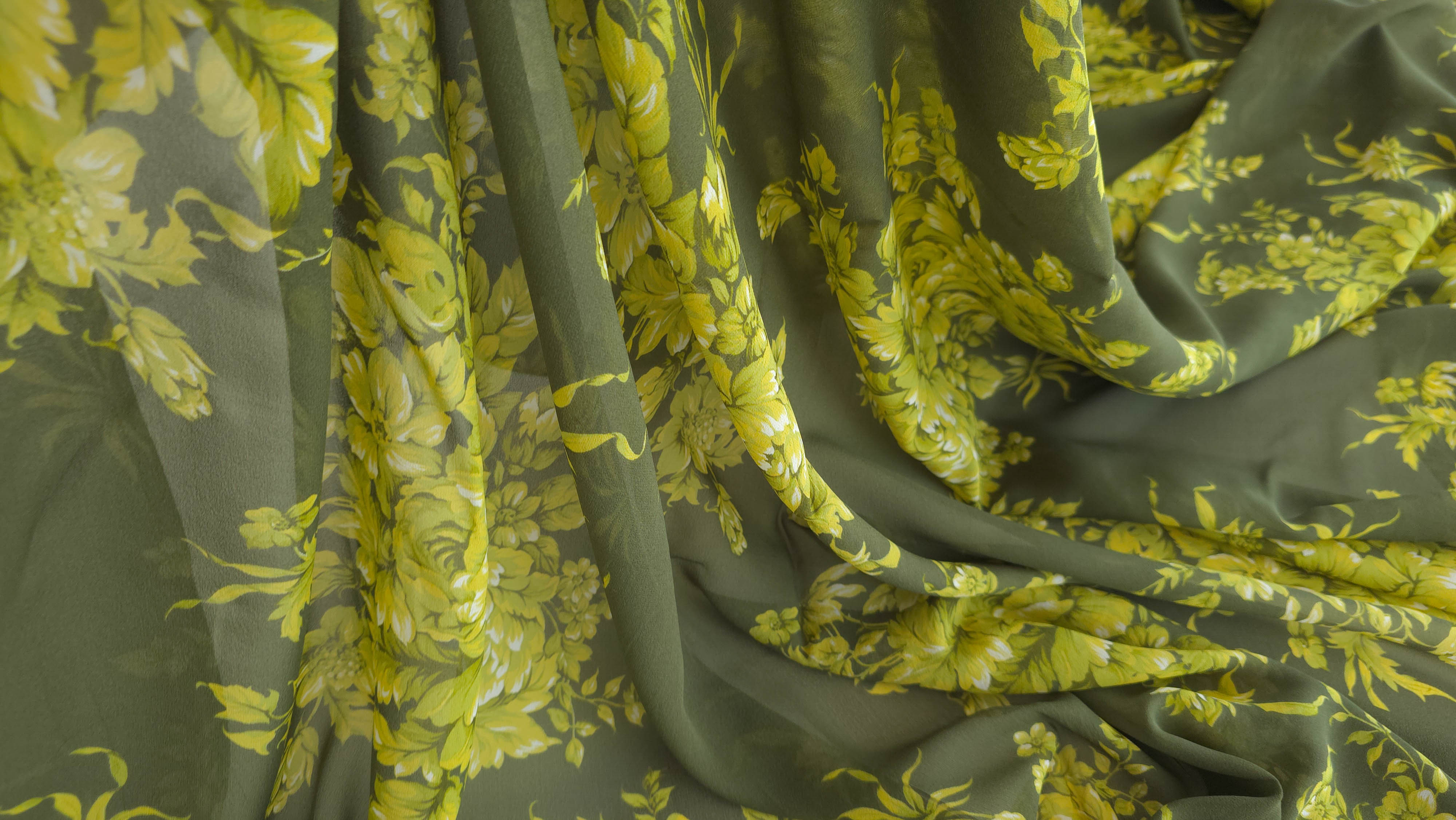 Voal Georgette din matase naturala Botanical Lime evelin textile (3)