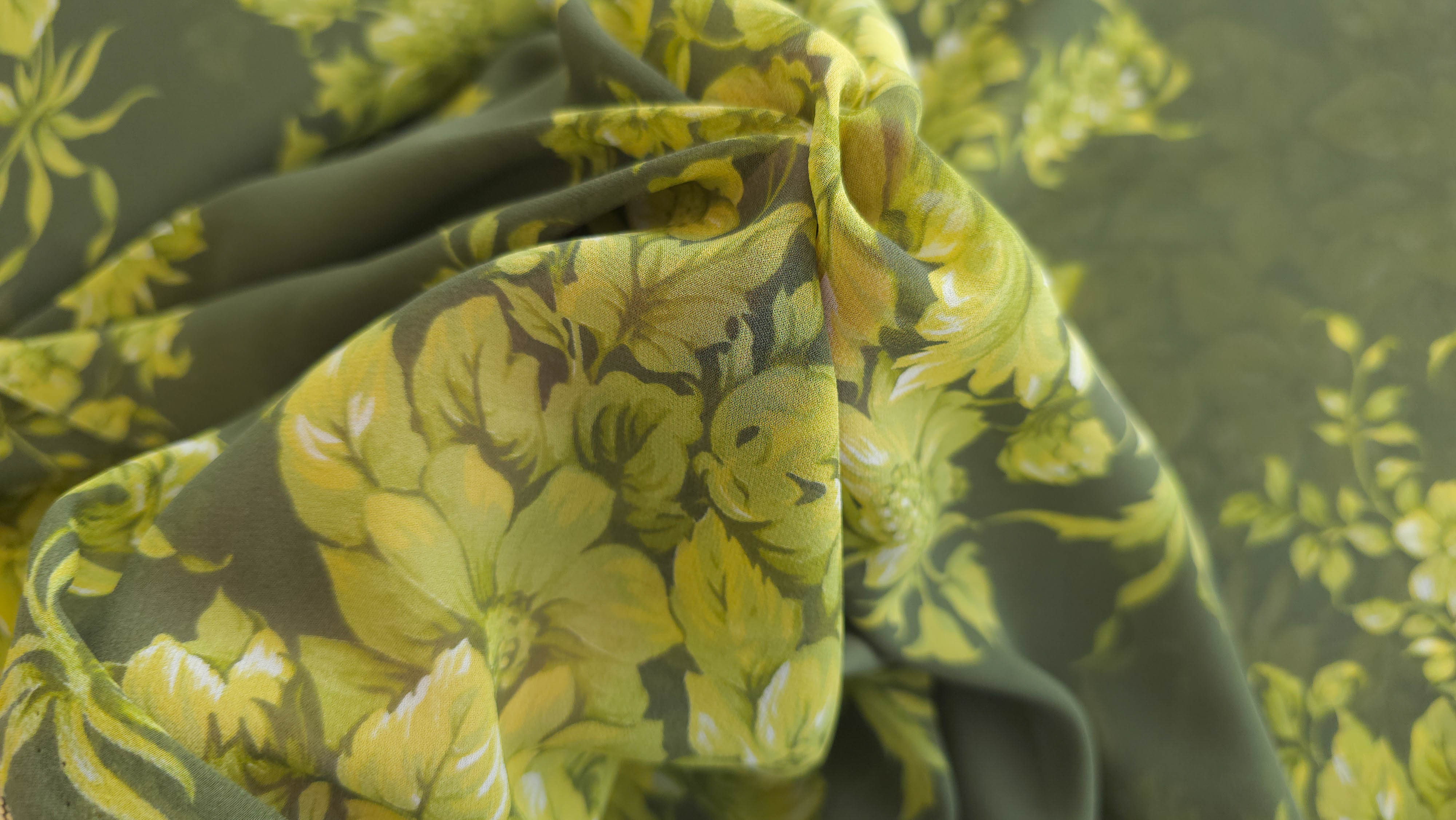 Voal Georgette din matase naturala Botanical Lime evelin textile (5)