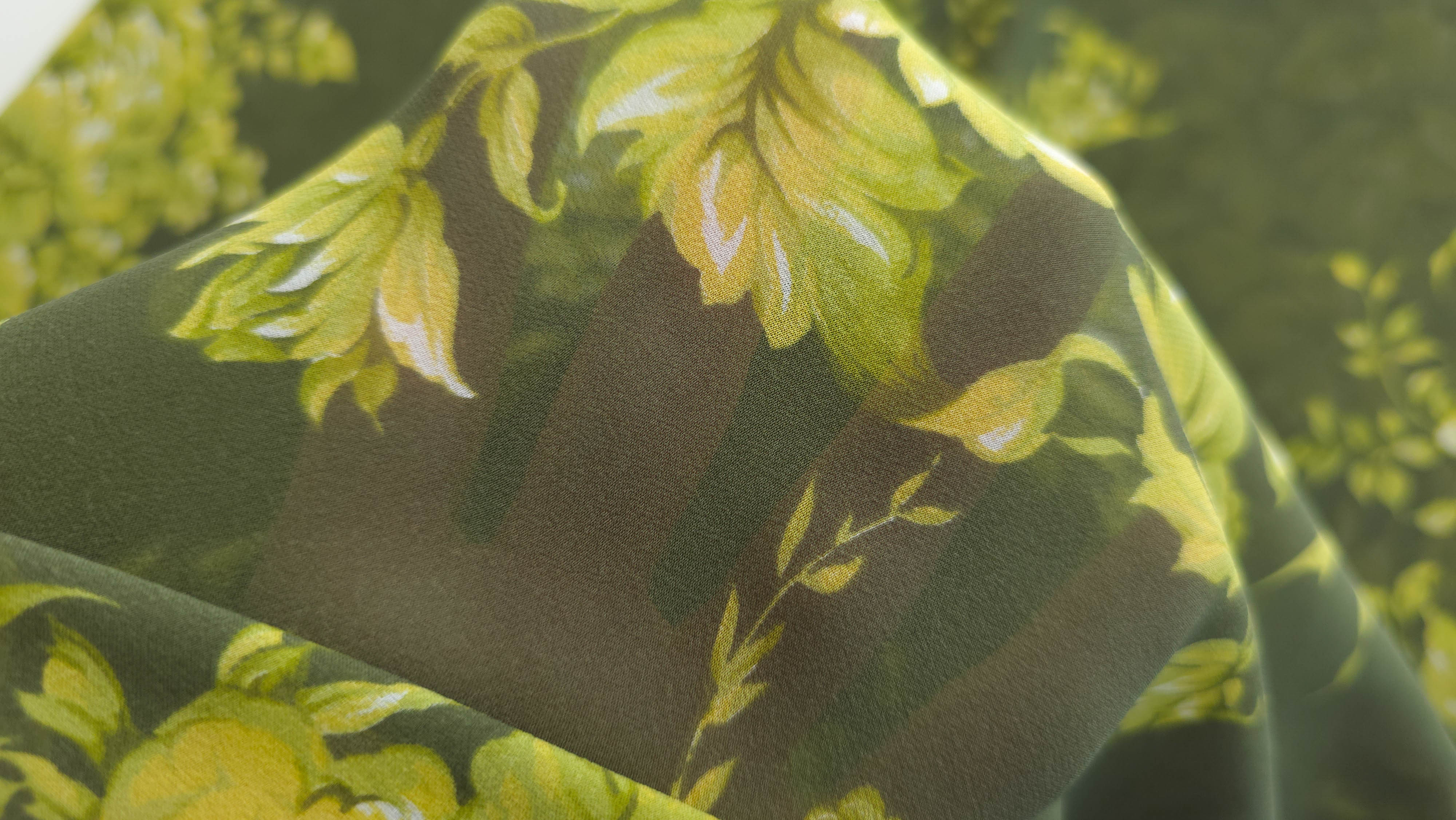 Voal Georgette din matase naturala Botanical Lime evelin textile (6)