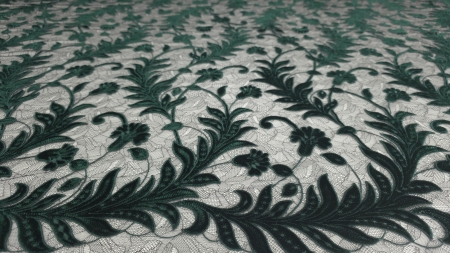 Bordura cu frunze mari din catifea verde, plan apropiat pe marginea materialului