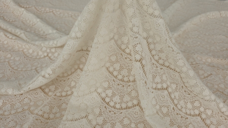 Bordura scalopata cu gene fine pe marginea materialului ivory suspendat