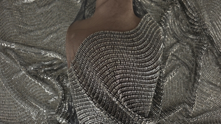 Tul negru brodat cu mărgele argintii, lumină naturală laterală