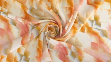 Falduri răsucite în spirală din vascoza imprimata portocaliu pe fond alb