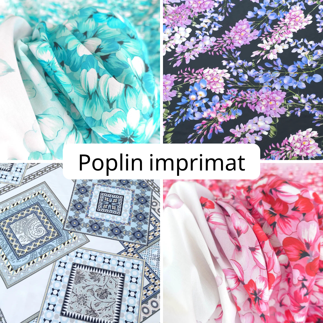 Poplin imprimat la metru Material bumbac cu flori, dungi și carouri evelin textile