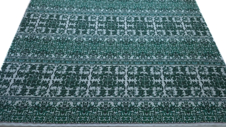 Material satinat imprimat majolica verde vedere generala intindere completa lătime 1.55 m