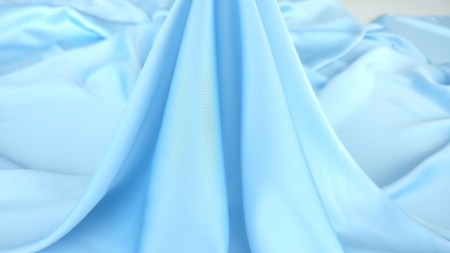 cadere naturala saten baby blue falduri largi si regulate pe fundal luminos