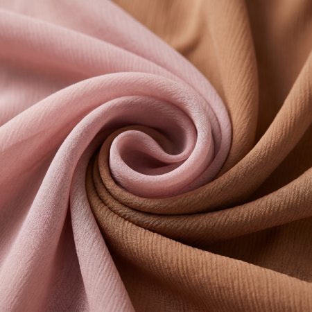 Textura muselina din matase naturala voal creponat roz pudra si bej Evelin Textile