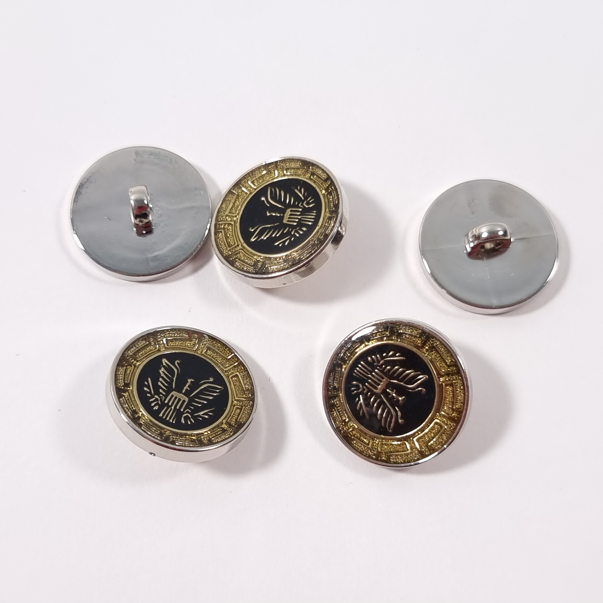 nasturi metalizați cu vultur heraldic PCS010, finisaj argintiu cromat, Ø20mm, față și spate cu picior metalic