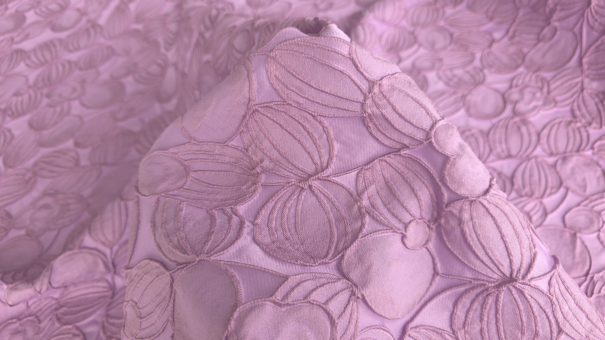 Brocard lila elastic cu aspect 3d și motive florale în relief