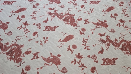 Voal chiffon imprimat cu model abastract din matase naturala ivory cu teracota