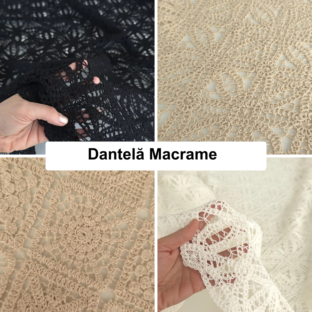 Dantelă macrame la metru - variante negru, bej, crem și alb