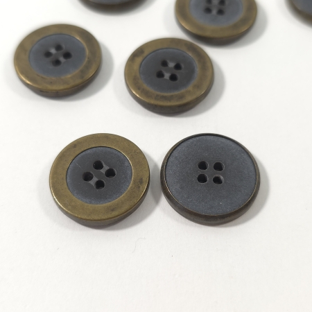 Nasturi gri închis cu inel metalic PCS094, contur bronz, 21 mm