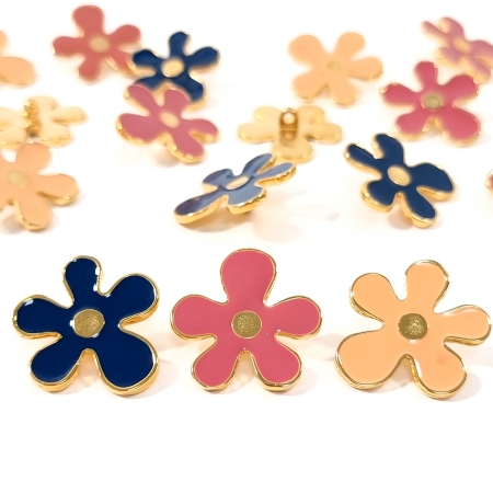 Nasturi metalici cu model floral PCS121 în culorile nude piersicuță, roz plămâniu și albastru marin