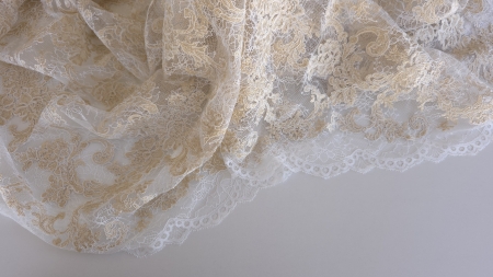 Falduri moi cu broderie nude auriu pe bază ivoire